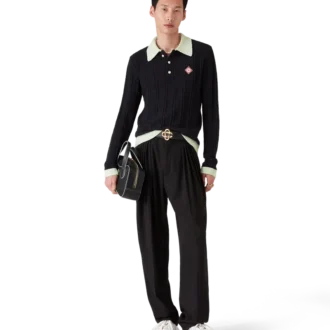 Polo de manga comprida em bouclé