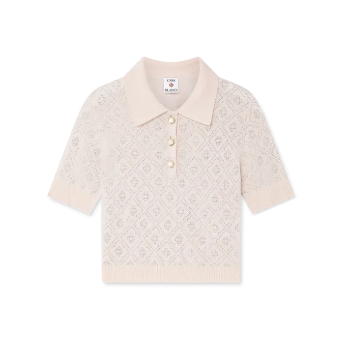 Polo em malha com monograma de cristal Polo em malha com monograma de cristal