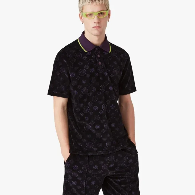 Polo em veludo com monograma roxo Polo em veludo com monograma roxo