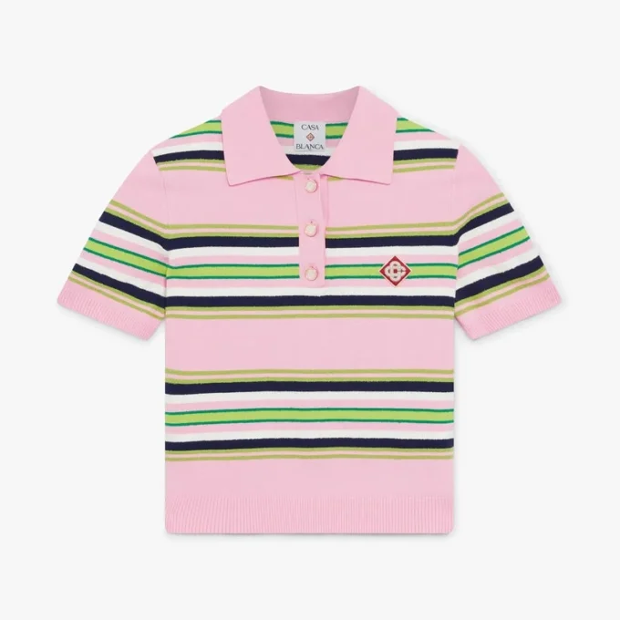 Polo justo às riscas rosa e verde Polo justo às riscas rosa e verde