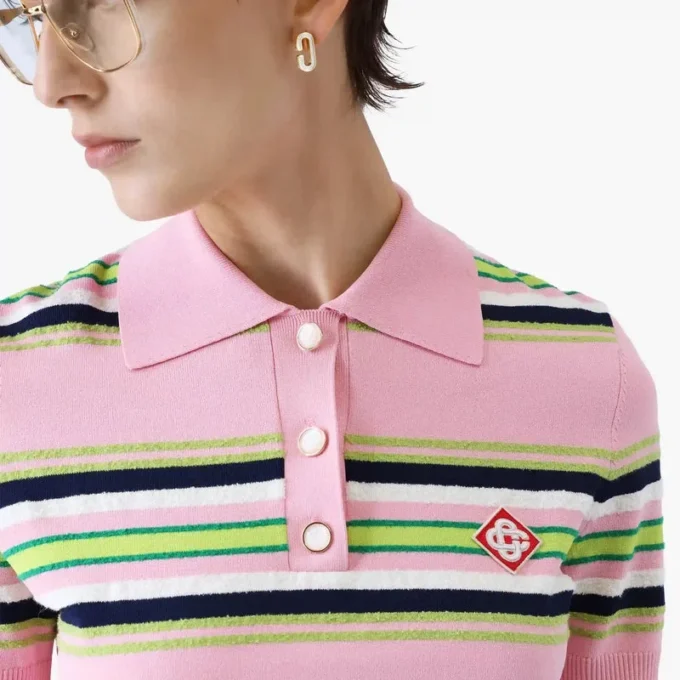 Polo justo às riscas rosa e verde Polo justo às riscas rosa e verde