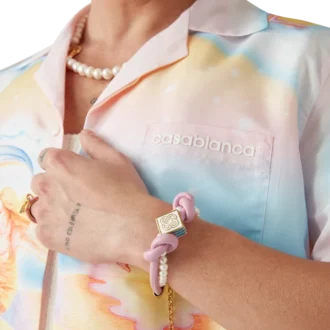 Pulseira de Pérolas com Nós em Rosa