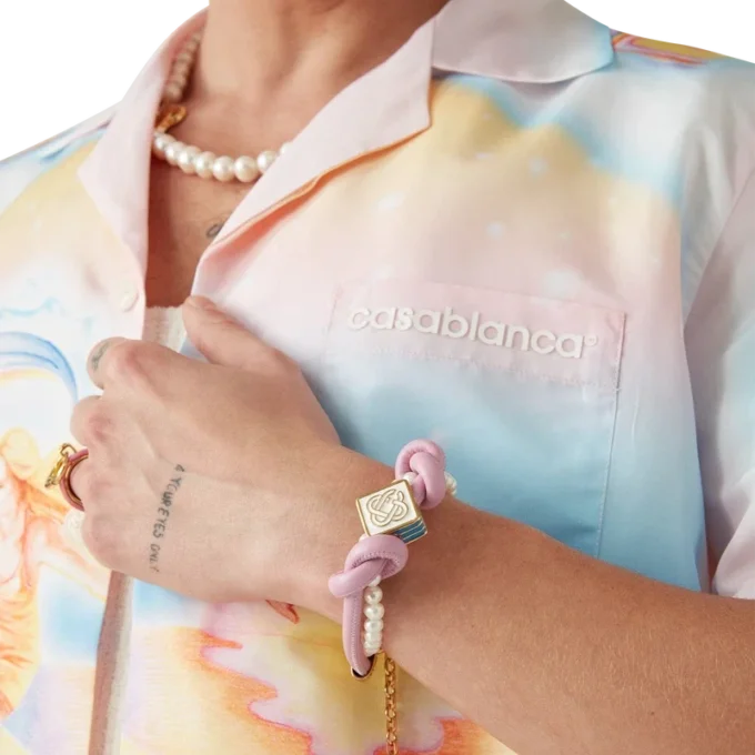 Pulseira de Pérolas com Nós em Rosa Pulseira de Pérolas com Nós em Rosa