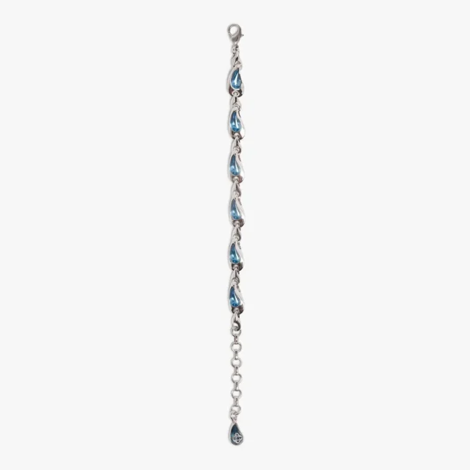 Pulseira em latão com gotas de água prateadas e azuis Pulseira em latão com gotas de água prateadas e azuis
