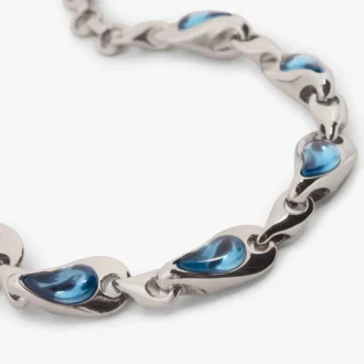 Pulseira em latão com gotas de água prateadas e azuis