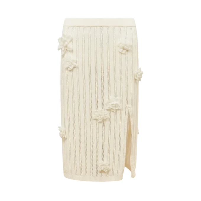 Saia de malha com renda floral
