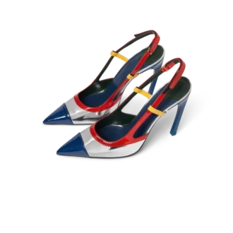 Sapatos de salto alto com tiras atrás e arco cromado