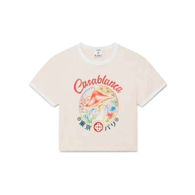 T-shirt curta com emblema de cogumelo T-shirt curta com emblema de cogumelo