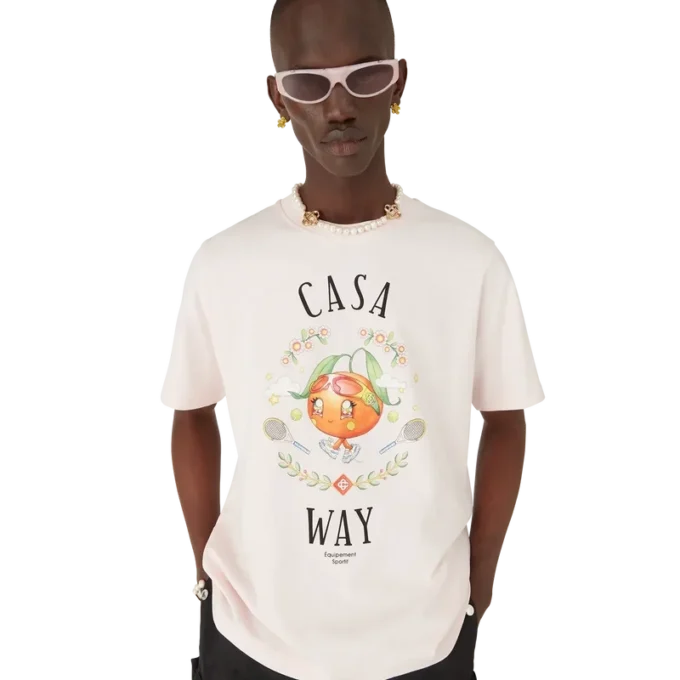 T-shirt de manga curta com mascote laranja da Casa Way T-shirt de manga curta com mascote laranja da Casa Way