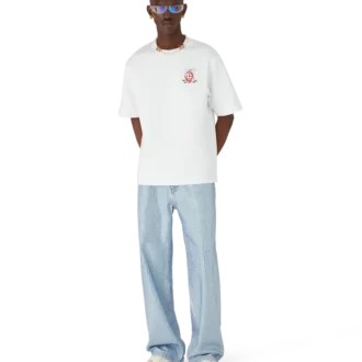 T-shirt de manga curta oversized com padrão floral de libélulas