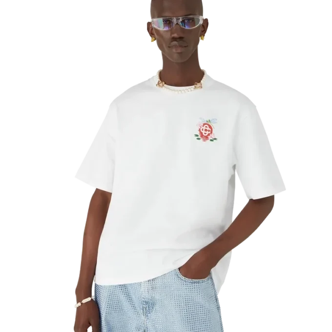 T-shirt de manga curta oversized com padrão floral de libélulas