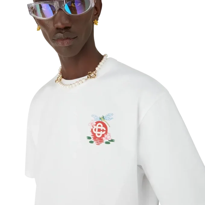 T-shirt de manga curta oversized com padrão floral de libélulas