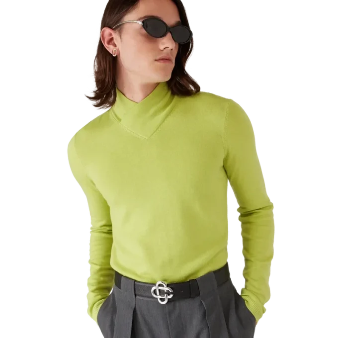 Top com gola alta em lã merino