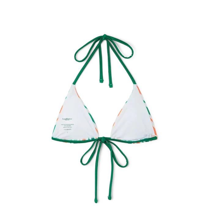 Top de biquíni com cordões às riscas