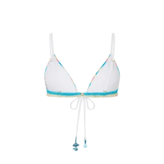 Top de biquíni em tecido de felpo às riscas