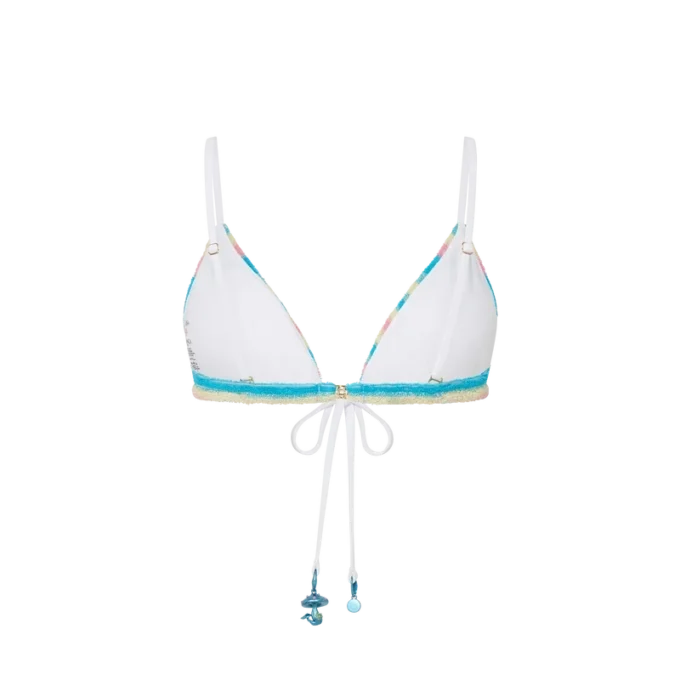 Top de biquíni em tecido de felpo às riscas