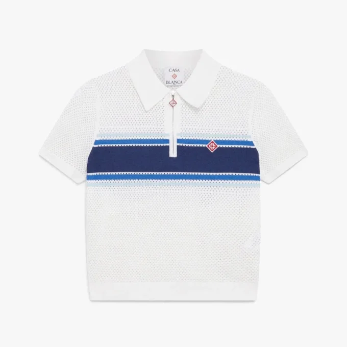 Top de malha com riscas brancas e azuis Top de malha com riscas brancas e azuis