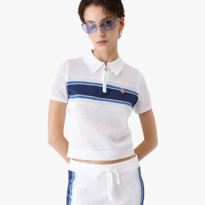 Top de malha com riscas brancas e azuis Top de malha com riscas brancas e azuis