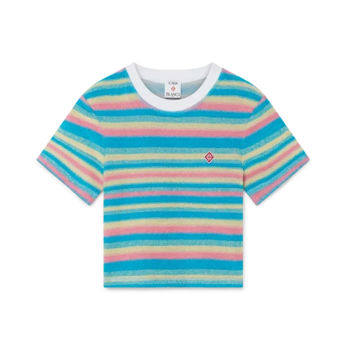 Top de Tecido de Toalha às Riscas