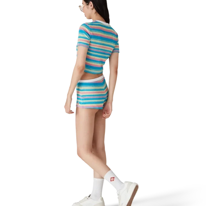 Top de Tecido de Toalha às Riscas