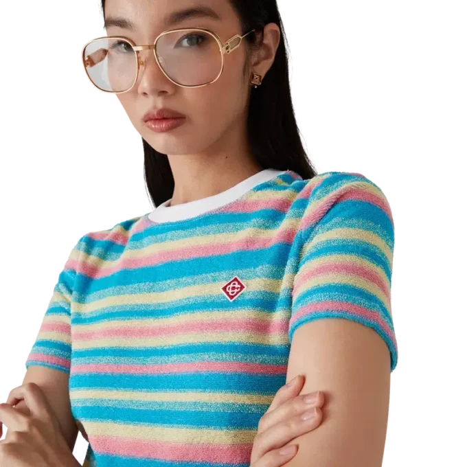 Top de Tecido de Toalha às Riscas