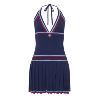 Vestido com decote halter plissado