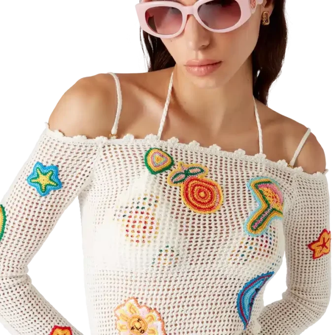 Vestido de croché com motivos