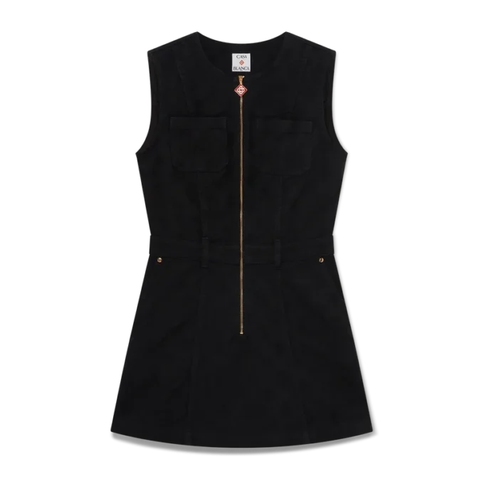 Vestido de ganga com fecho e monograma