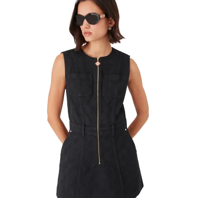 Vestido de ganga com fecho e monograma