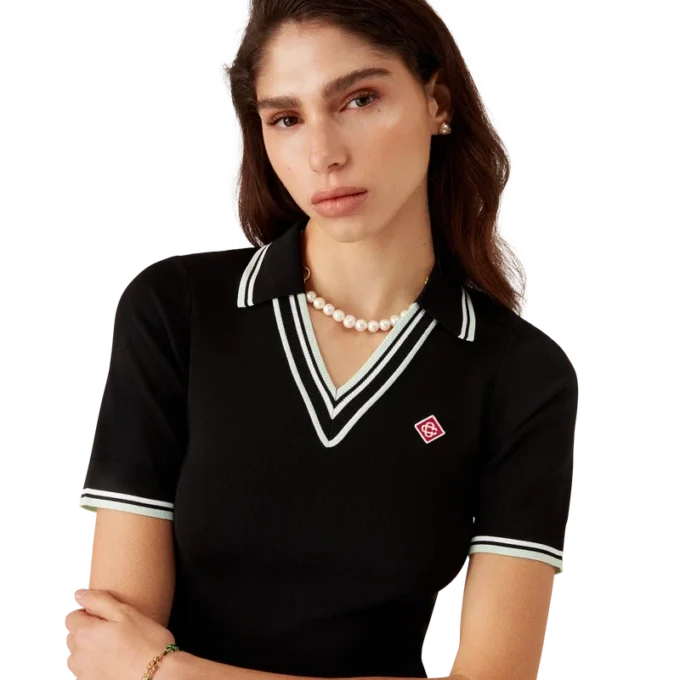 Vestido de polo de viscose com decote em V Vestido de polo de viscose com decote em V