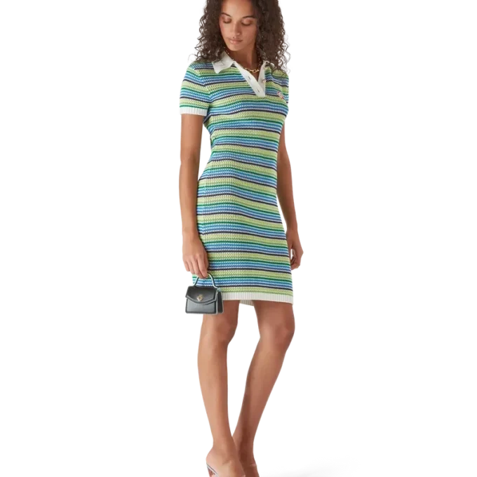 Vestido Midi de Manga Curta às Riscas Vestido Midi de Manga Curta às Riscas