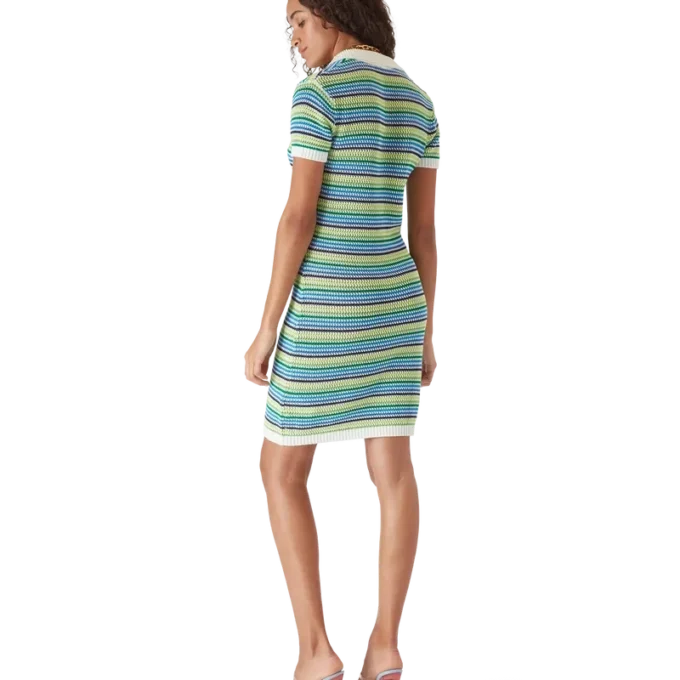 Vestido Midi de Manga Curta às Riscas Vestido Midi de Manga Curta às Riscas