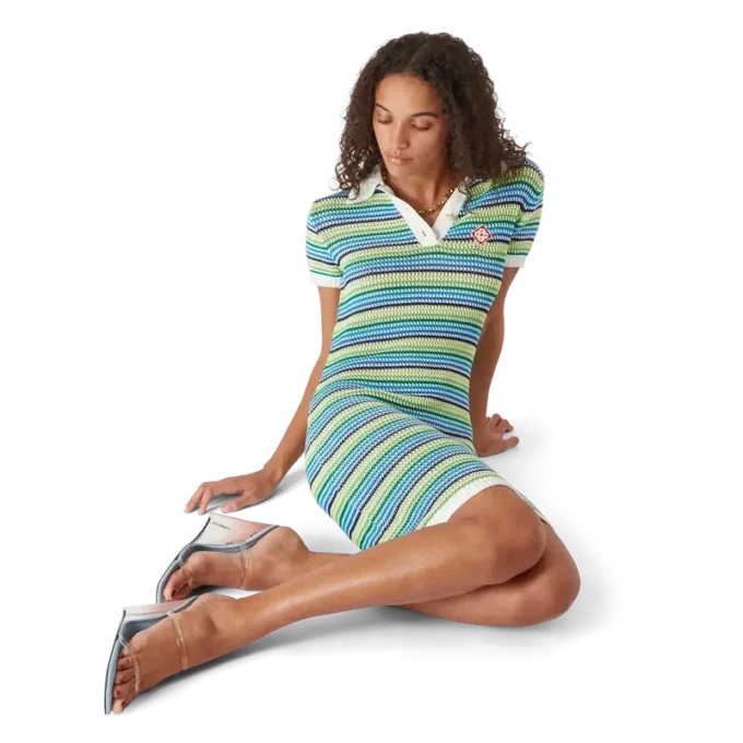 Vestido Midi de Manga Curta às Riscas Vestido Midi de Manga Curta às Riscas