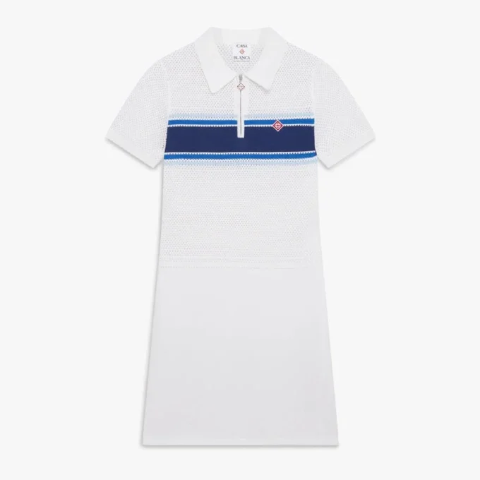 Vestido Midi em Malha com Risca Branca e Azul