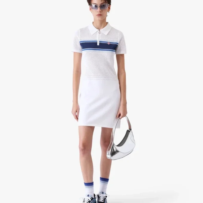 Vestido Midi em Malha com Risca Branca e Azul