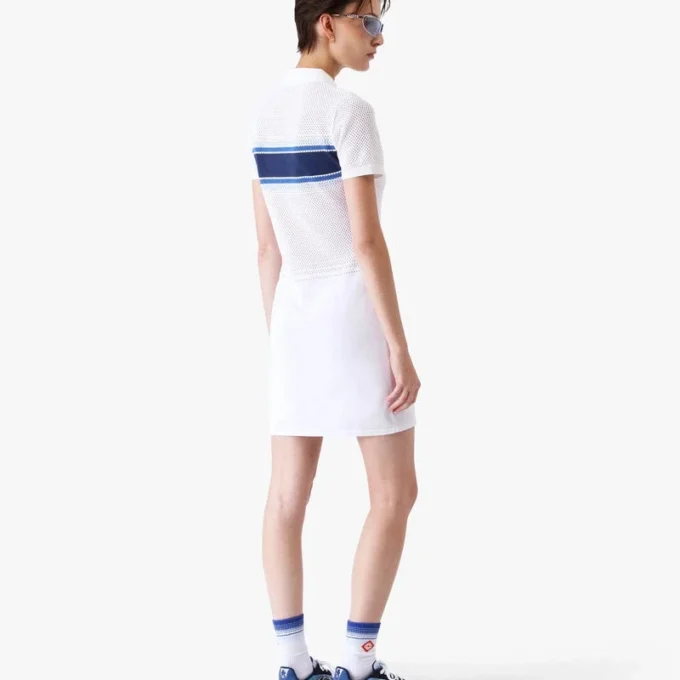 Vestido Midi em Malha com Risca Branca e Azul