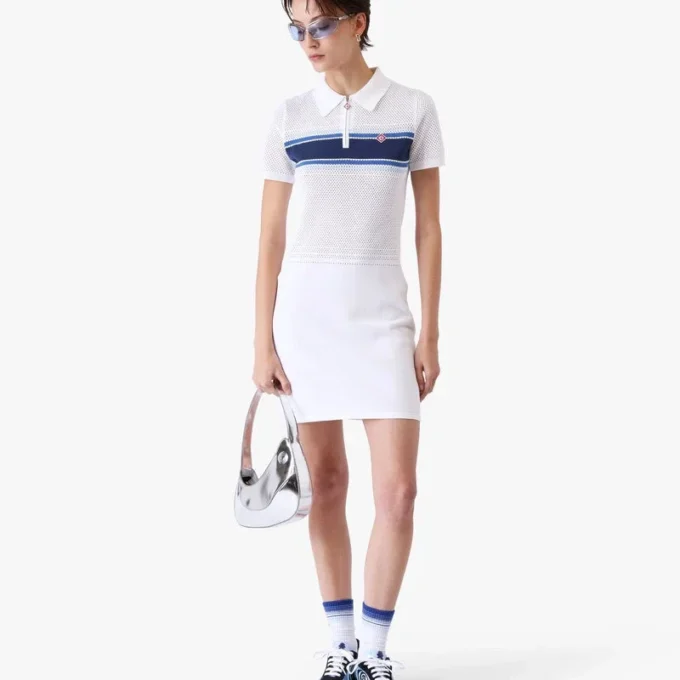 Vestido Midi em Malha com Risca Branca e Azul