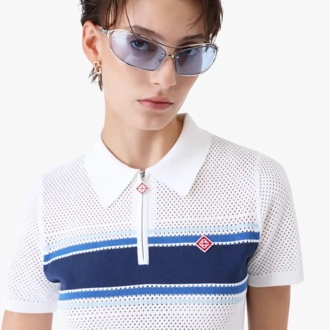 Vestido Midi em Malha com Risca Branca e Azul