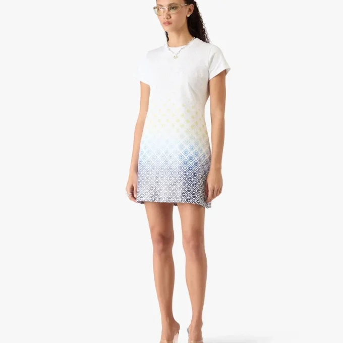 Vestido T-shirt com Monograma em Degradê Branco