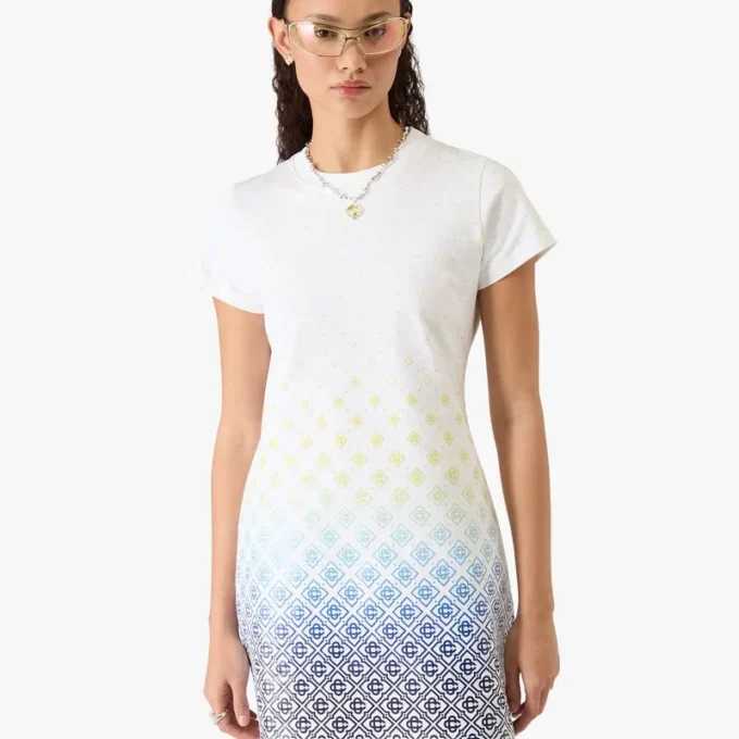 Vestido T-shirt com Monograma em Degradê Branco